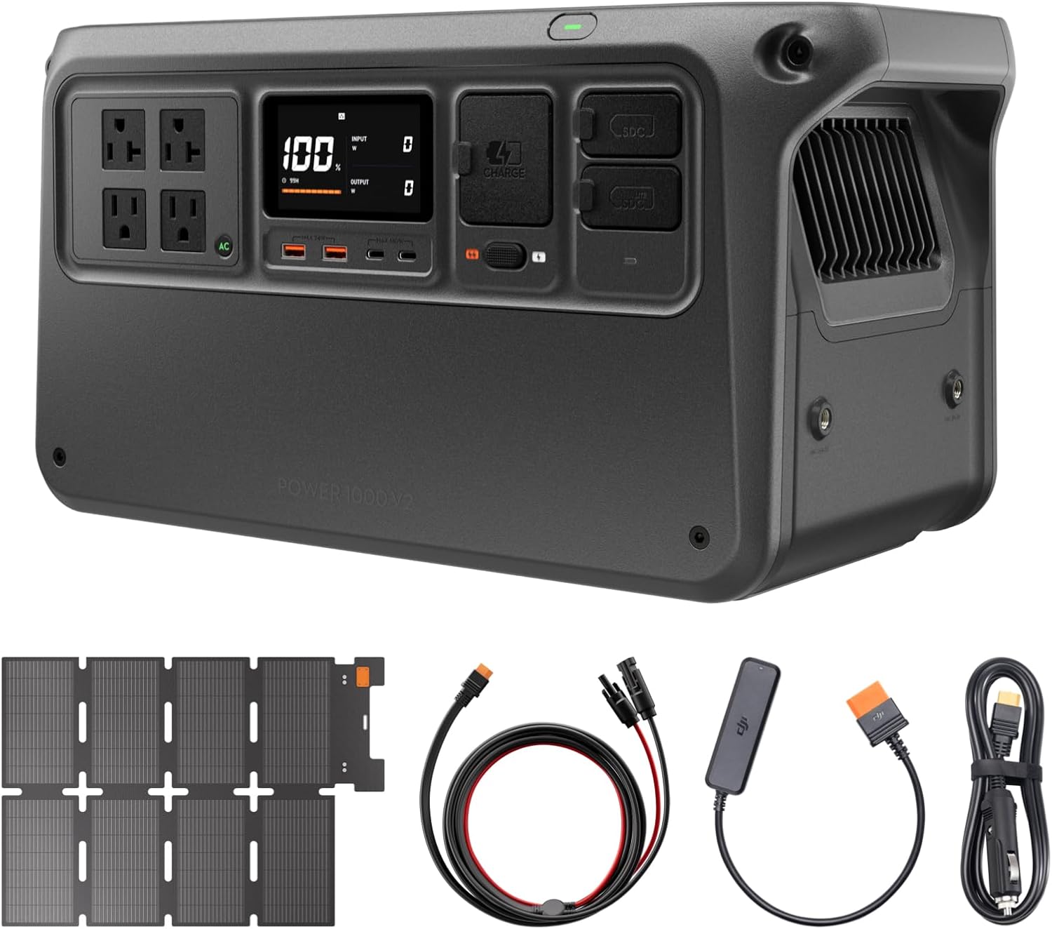 DJI Power 1000 V2 Portable Power Station, Solar Generator with IBCPOWER 100W Foldable Solar Panel, 1024Wh LFP Battery, 2600W Output, MC4 to XT60 Solar Power Cable, Camping, Road Trip, RV