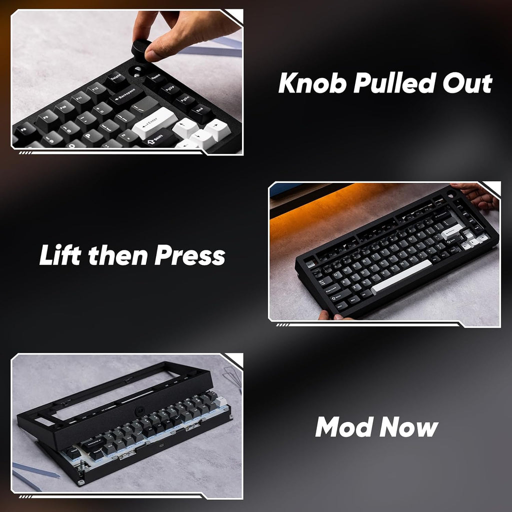 MONSGEEK M1 V5 Aluminum Mechanical Keyboard 75% Quick Release Gaming Keyboard Black & Silver with Knob 8000 mAh RGB Hot-swappable Pre-lubed Mirror Switch