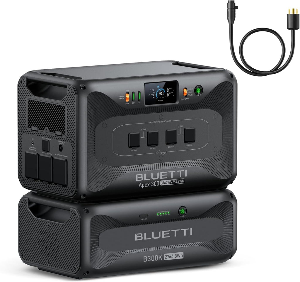 BLUETTI Apex 300 Solar Generator & B300K with TT-30 30A Cable, 5529.6Wh LFP Battery Backup Power Station with 6 3840W AC Outlets (7680W Surge), 2H Fast Charge, Generator Support