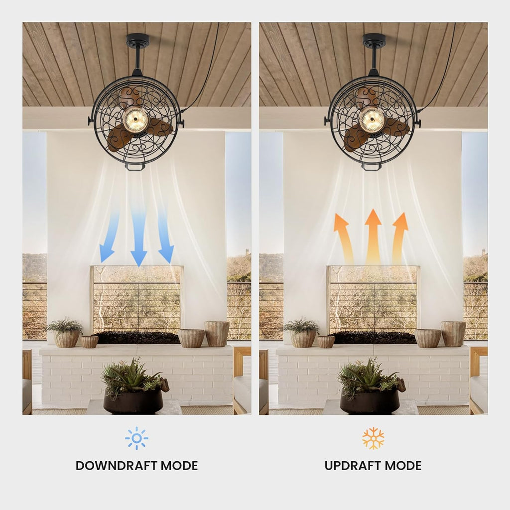 23'' Outdoor Ceiling Fans with Lights, Gazebo Fan Wet Rated Remote&APP Control, Dimmable Hanging Fan with Plug in Cord for Patio Pergola
