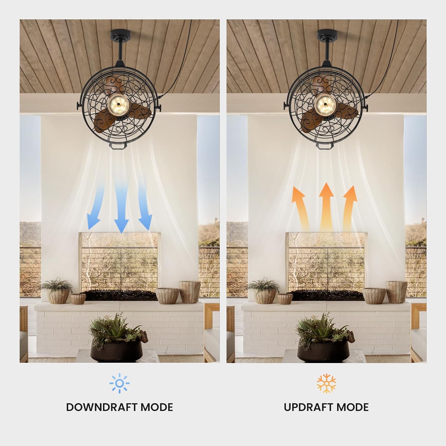 23'' Outdoor Ceiling Fans with Lights, Gazebo Fan Wet Rated Remote&APP Control, Dimmable Hanging Fan with Plug in Cord for Patio Pergola
