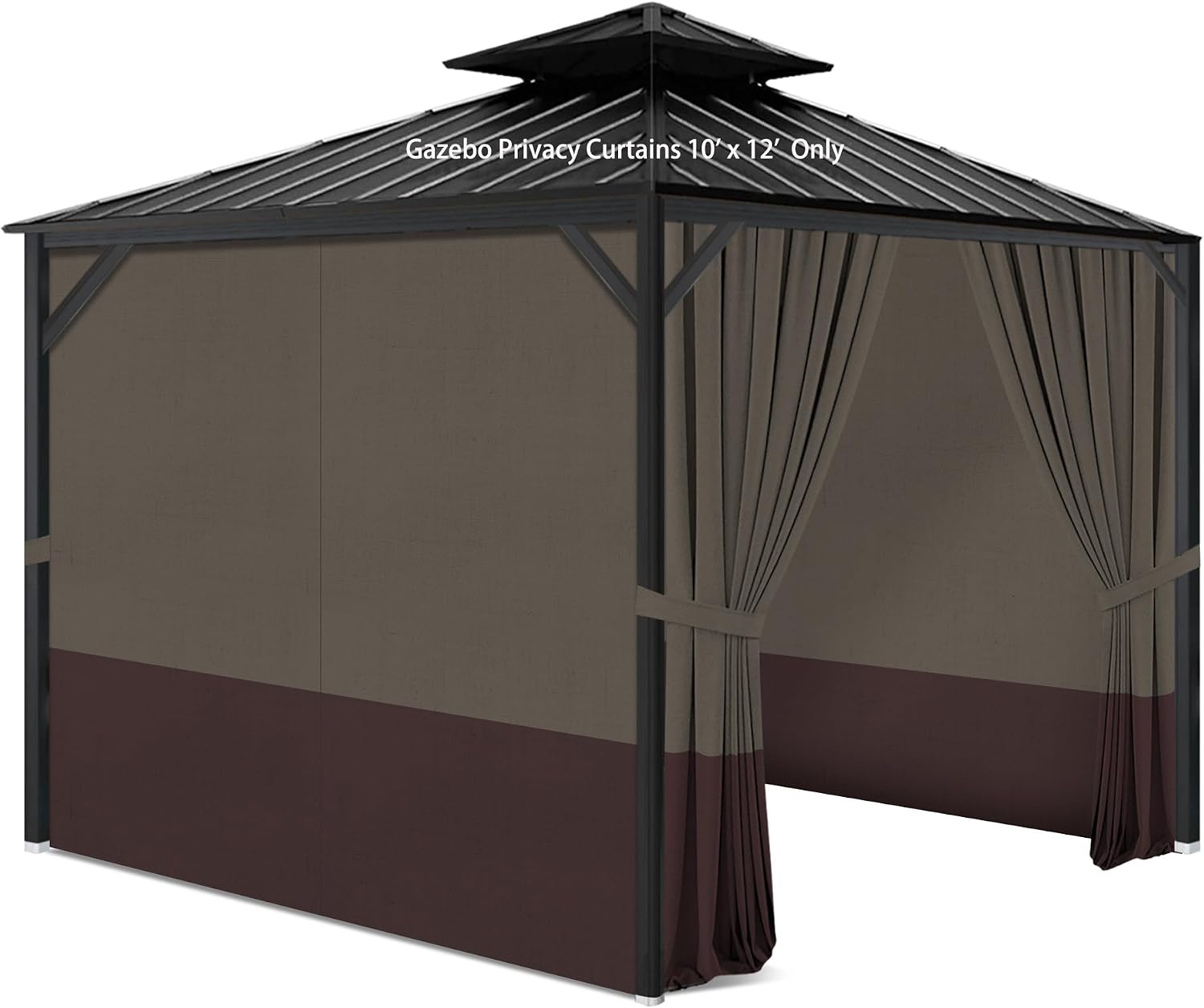 Gazebo Privacy Curtains 10' x 12' with Zipper 4-Panels Side Wall Universal Replacement for Patio, Outdoor Canopy, Garden and Backyard Khaki and Brown (Curtain Only)