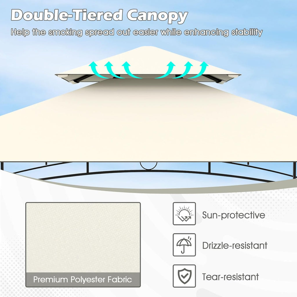 Tangkula 8x5 Ft Grill Gazebo, 2-Tier Barbecue Gazebo with 2 Shelves, 7 Hooks, Metal Frame, Outdoor Grill Canopy for Backyard Garden Poolside (Beige)