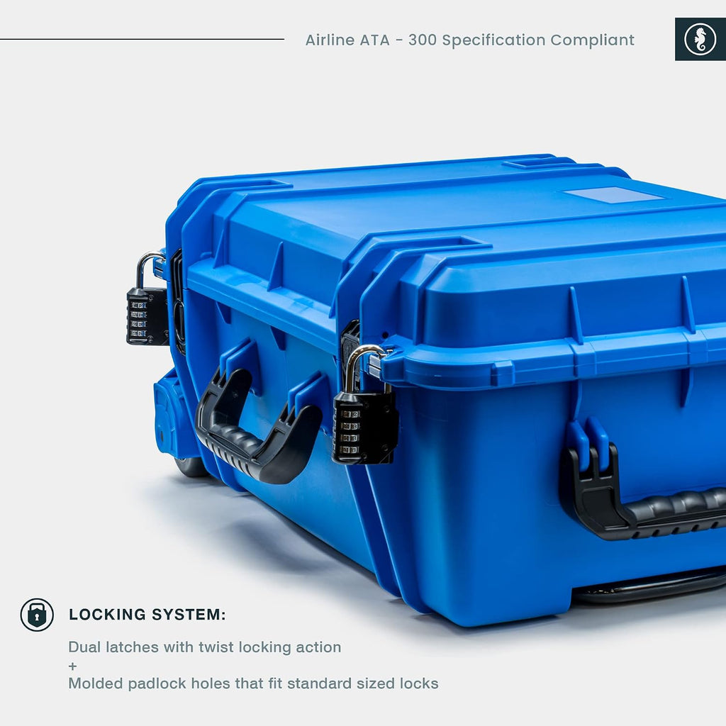 Seahorse 920 Heavy Duty Protective Dry Box Case With Foam - TSA Approved / Mil Spec / IP67 Waterproof / USA Made for Scuba Gear, Gaming Rigs, Sound Equipment, Travel (Blue)