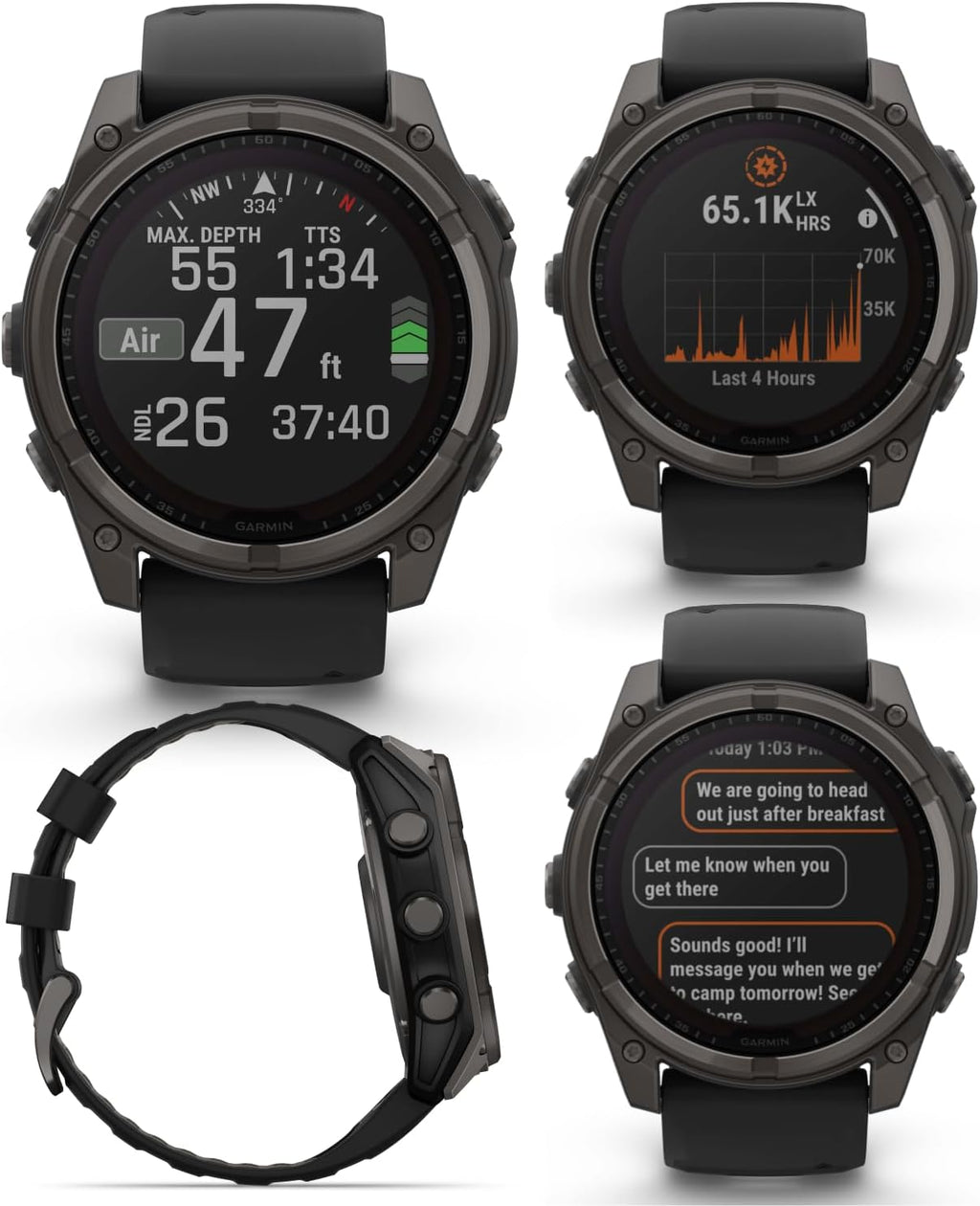 Garmin Fenix 8 – 51 mm, Solar, Sapphire, Carbon Gray DLC Titanium GPS Multisport Smartwatch with Black/Pebble Gray Silicone, Voice Control, Built-in LED Flashlight Power Bank Bundle