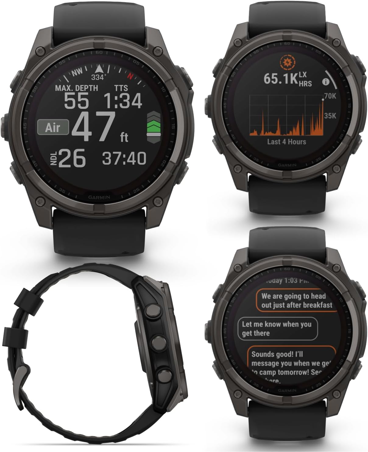 Garmin Fenix 8 – 51 mm, Solar, Sapphire, Carbon Gray DLC Titanium GPS Multisport Smartwatch with Black/Pebble Gray Silicone, Voice Control, Built-in LED Flashlight Power Bank Bundle