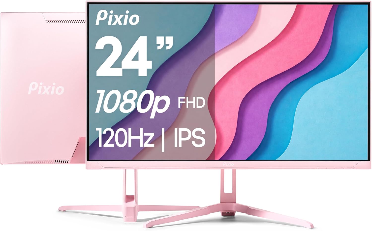 Pixio PX246 Wave Pink 24 inch 120Hz Refresh Rate FHD 1080p Resolution IPS Panel 4ms GTG Response Time Gaming Monitor with Adaptive Sync