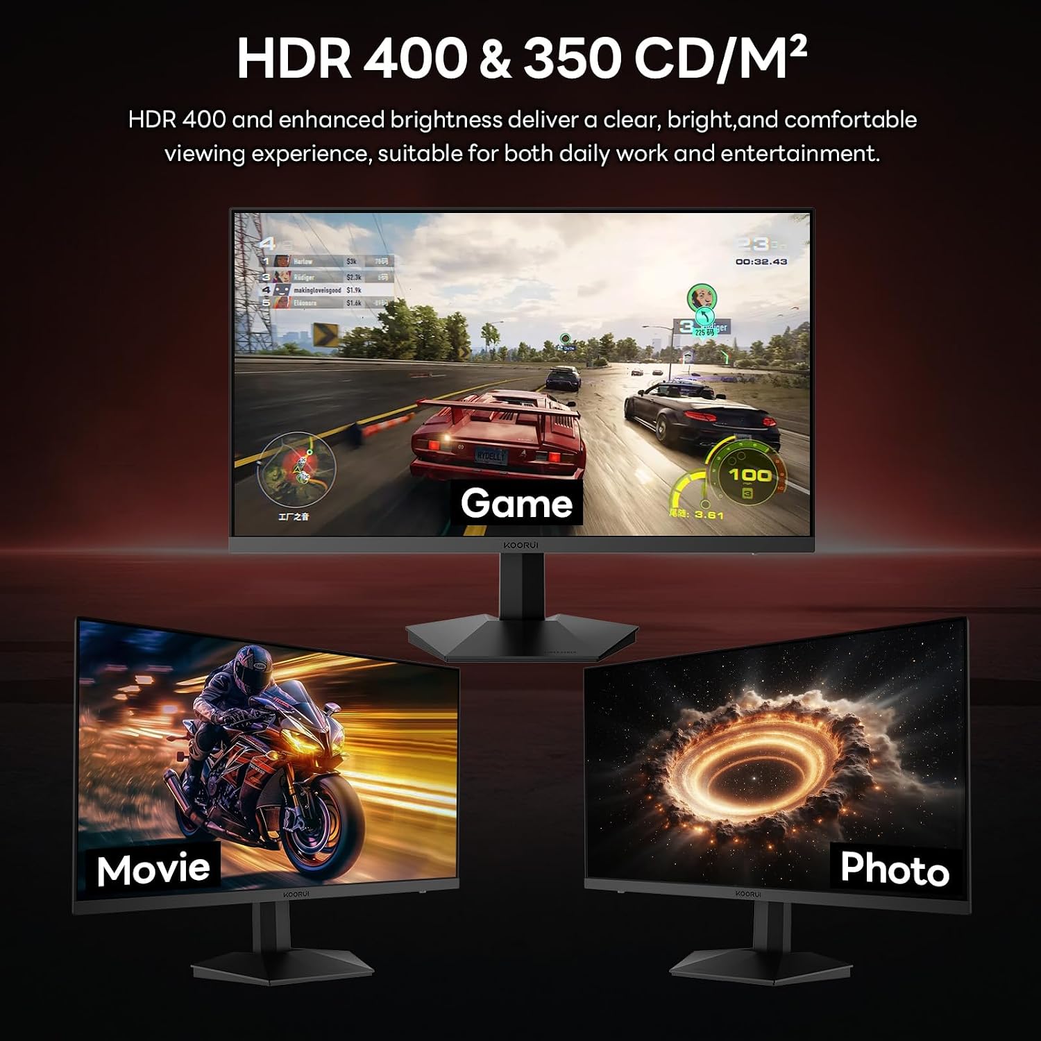KOORUI 27 inch QHD Gaming Monitor 260hz/240hz, 1440p,HDR400,Fast IPS,2560X1440, 1ms, VESA Mountable, Adaptive Sync, HDMI & DP, 120% sRGB, Eye-Cared, G2721X
