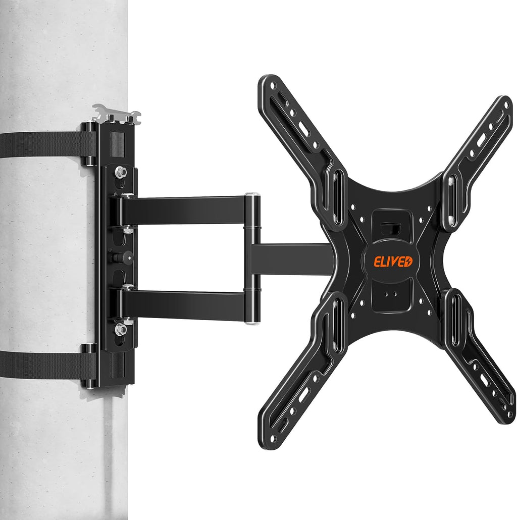 ELIVED Outdoor Pillar TV Mount for Most 26'-60' TVs, Column TV Mount Weatherproof for Gazebo Patio Pergola, No Drill tv Bracket Swivel and Tilt, Fits Multi-Shaped Poles, Max VESA 400x400mm, 77 Lbs.