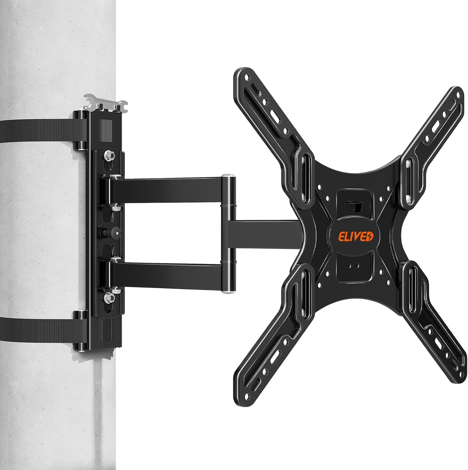 ELIVED Outdoor Pillar TV Mount for Most 26'-60' TVs, Column TV Mount Weatherproof for Gazebo Patio Pergola, No Drill tv Bracket Swivel and Tilt, Fits Multi-Shaped Poles, Max VESA 400x400mm, 77 Lbs.
