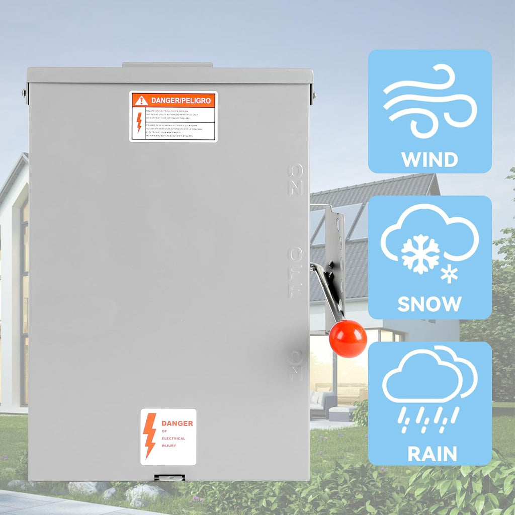 200 Amp Manual Transfer Switch, 120/240V 48000W Transfer Switches for Outdoor and Indoor Use, Heavy Duty Construction, Enlarged NEMA 3R Enclosure, Reliable and Stable, Multiple Safety Protections