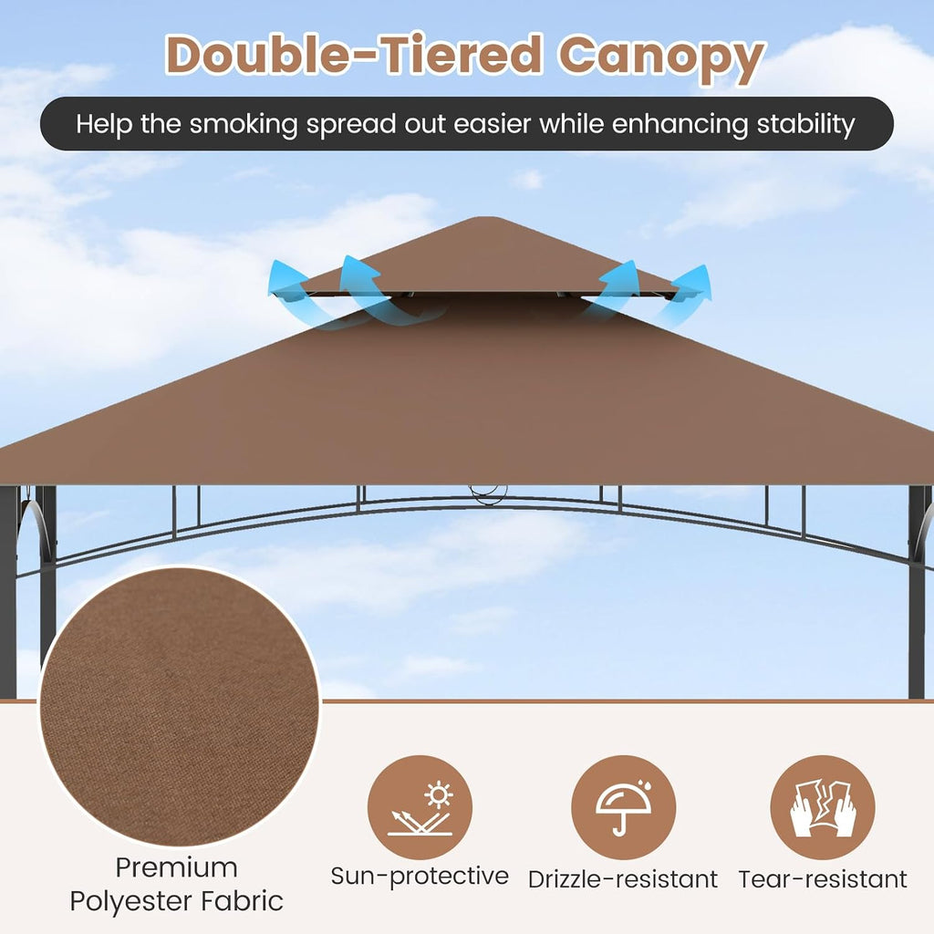Tangkula 13x5 Ft Grill Gazebo with Dual Side Awnings, 2-Tier Barbecue Gazebo with 2 Shelves, 7 Hooks, Adjustable Shadow, Outdoor Grill Canopy for Backyard Garden Poolside (Coffee)