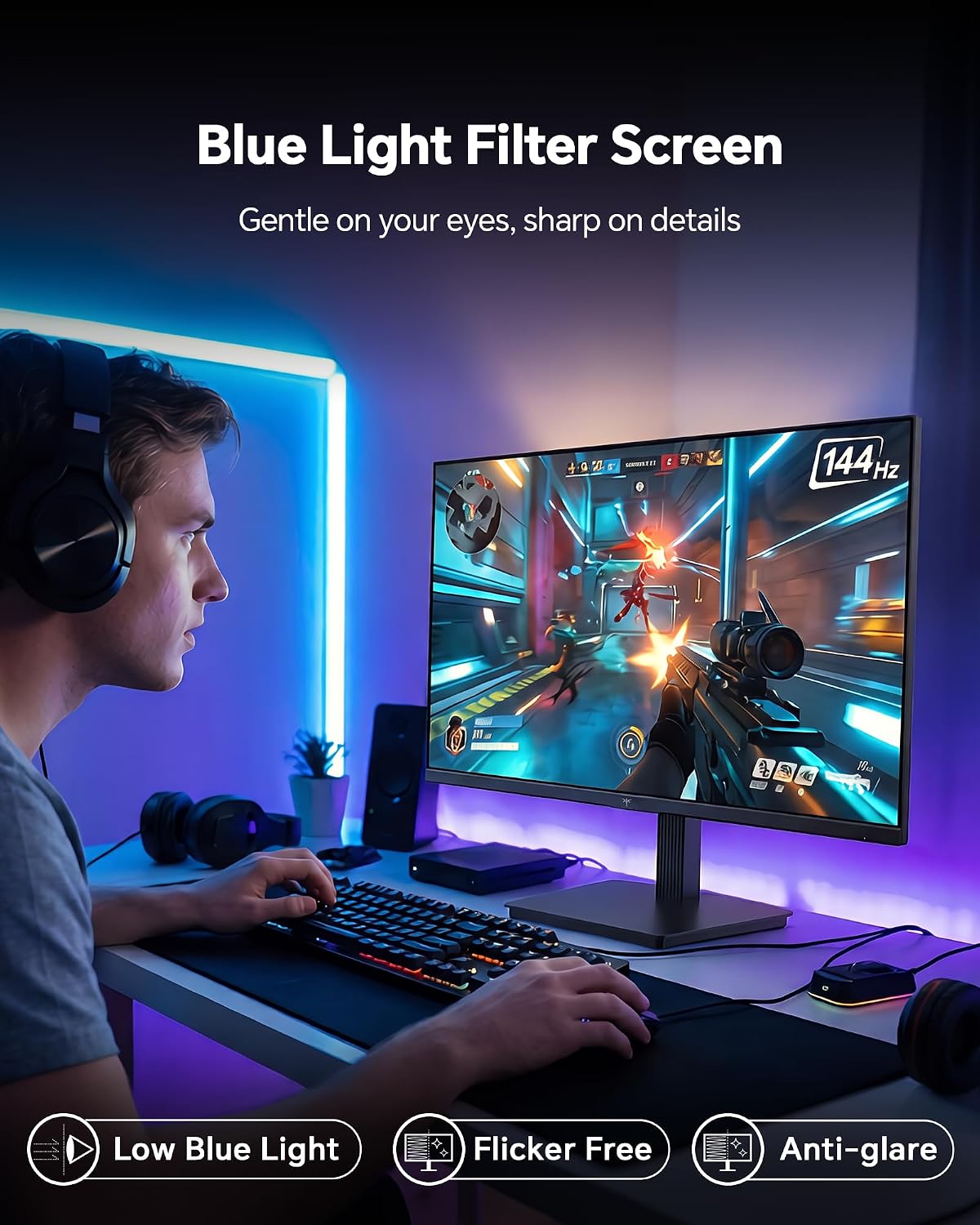 KTC H24B9S 24 Inch Computer Monitor, FHD 144Hz Gaming Office Monitor with IPS Panel, Adaptive Sync, 1500:1 Contrast, 116% sRGB, HDMI Display Port, Tiltable, Eye Care Screen for Work Gamer, Black