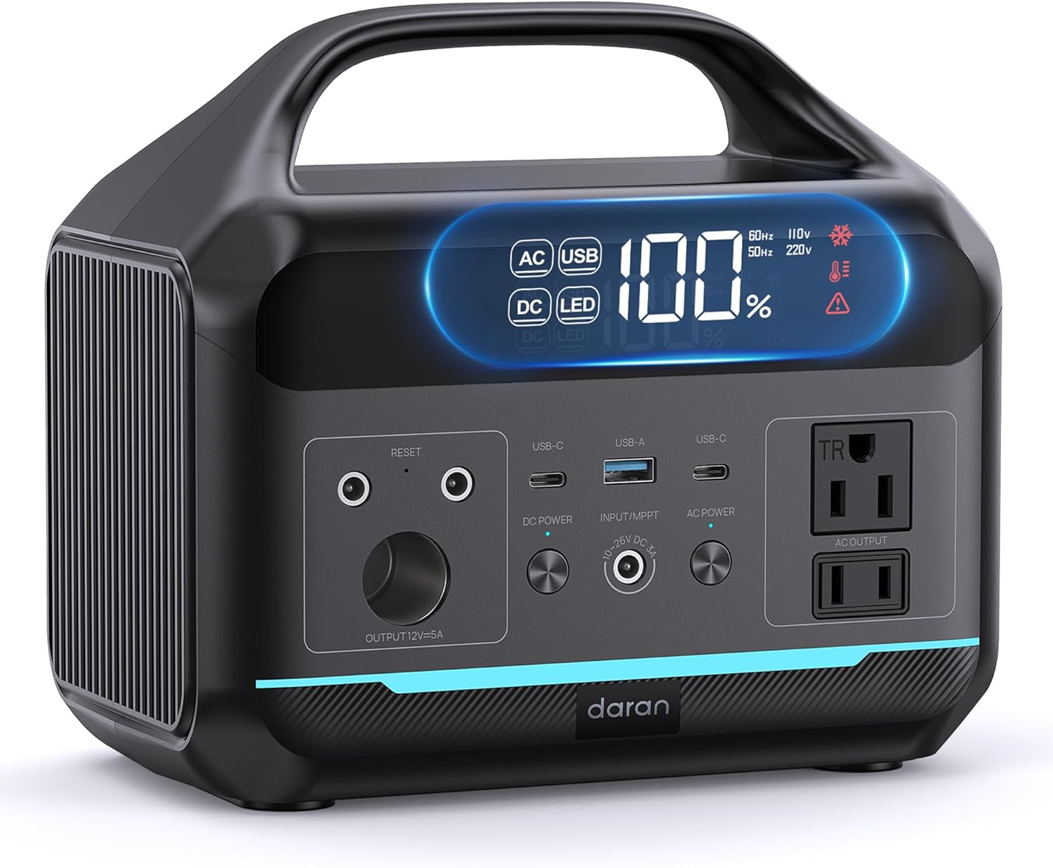DARAN Portable Power Station 300W (Peak 600W),LiFePO4 Battery,192Wh Solar Generator(Solar Panel Optional), 2 AC Outlets, 60W USB-C PD Output, Outdoor Generator for Camping Travel Hunting Blackout