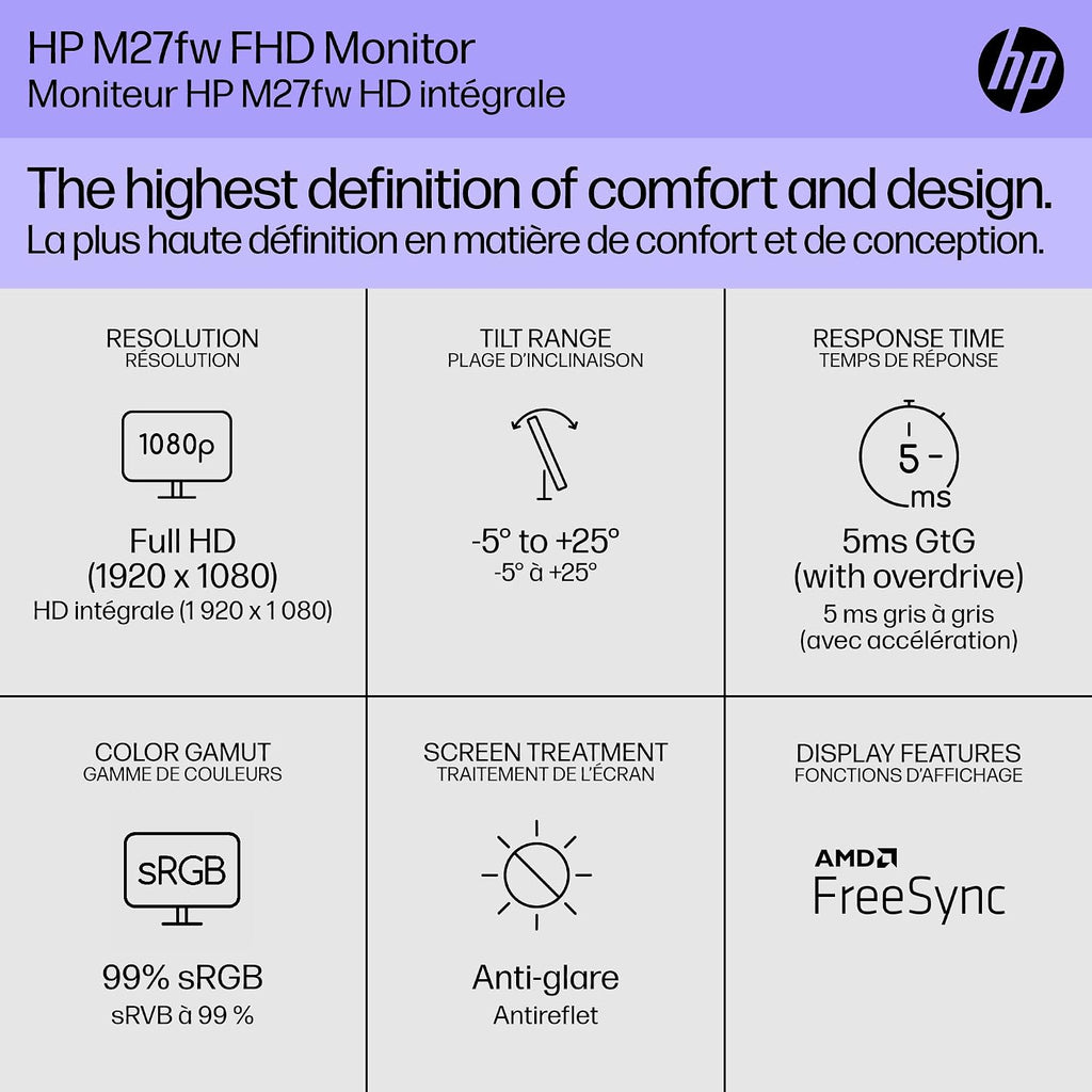 HP 27-inch FHD Monitor with AMD FreeSync Technology (2021 Model, M27fw)