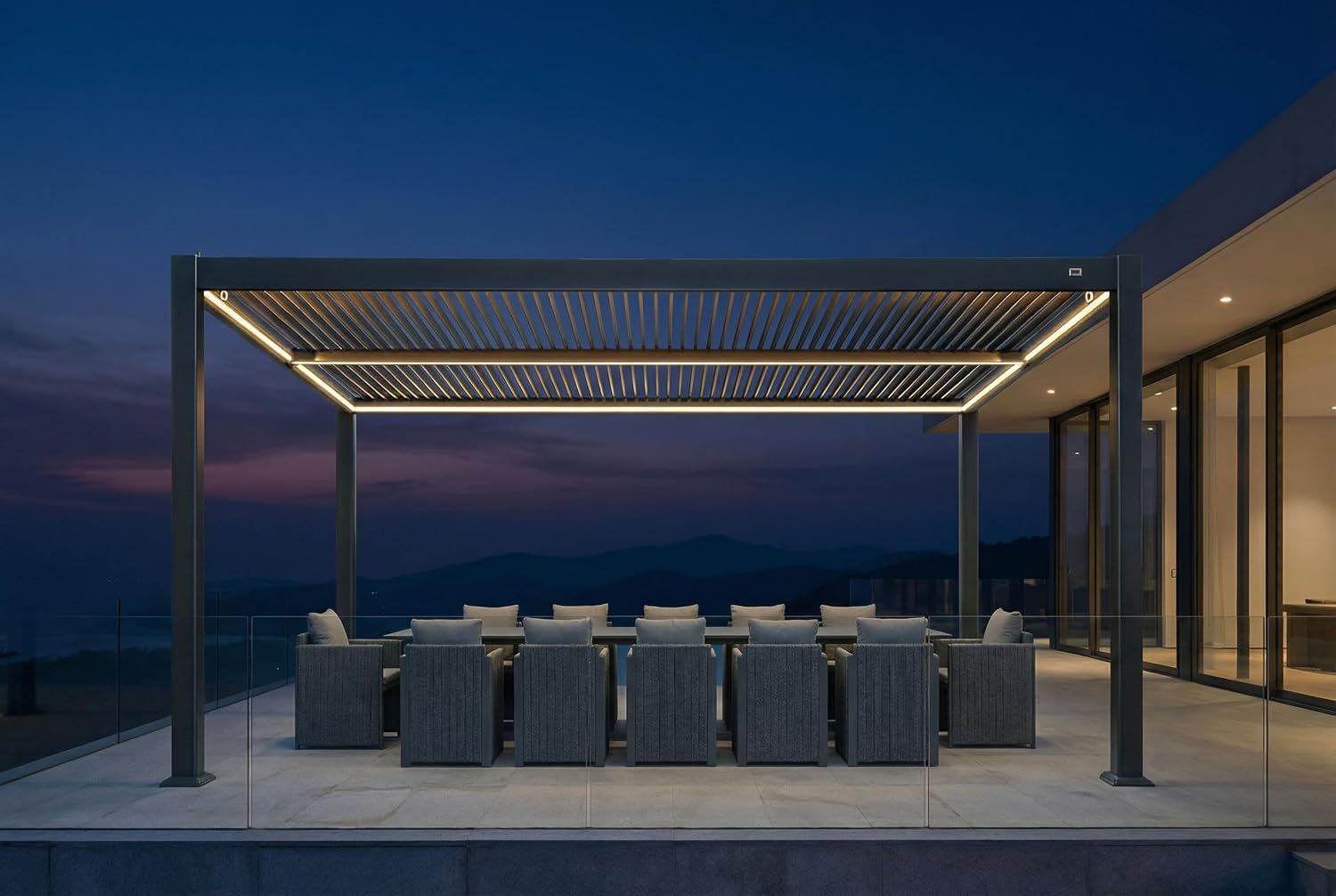 PURPLE LEAF Louvered Pergola with Strip Lights 92KS 10' x 16' Integrated Tunable Solar LED Independently Adjustable Aluminum Roof Outdoor Pergolas for Patio Garden Yard Gray