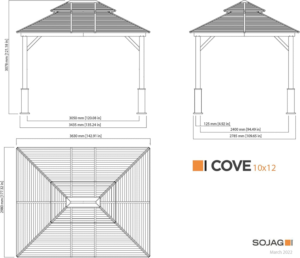 Tommy Bahama Edition Cove 10' x 12' Outdoor Hardtop Gazebo Pavilion for Backyard or Patio, Heavy-Duty Galvanized Steel Double Roof Gazebo, Wood Grain Finish
