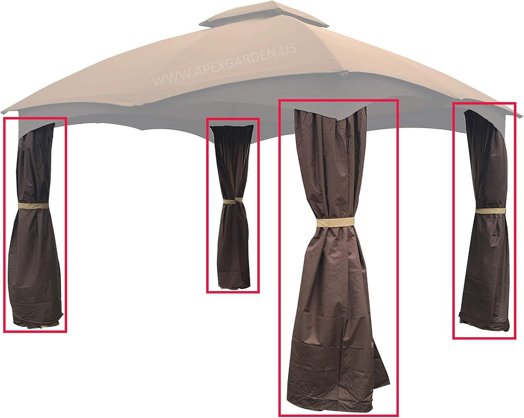APEX GARDEN 4 Poles Brown Corner Curtain Set for Lowe's 10' x 12' Gazebo Model #GF-12S004BTO / GF-12S004B-1 (Corner Curtains Only) (Dark Brown)