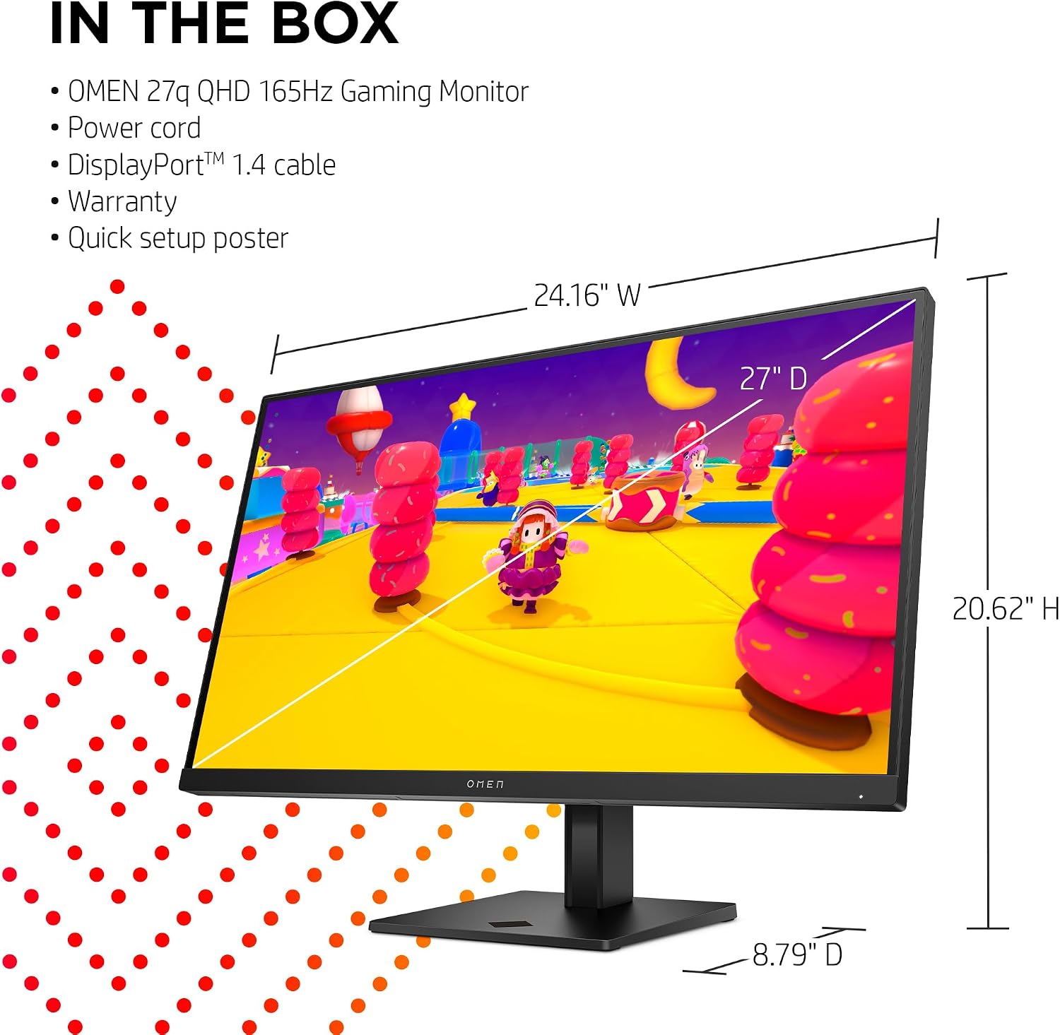 HP OMEN 27q QHD 165Hz Gaming Monitor, QHD Display (2560 x 1440), IPS Panel, 99% sRGB, 95% DCI-P3, 16:9, AMD FreeSync Premium Technology, 27q (2023)