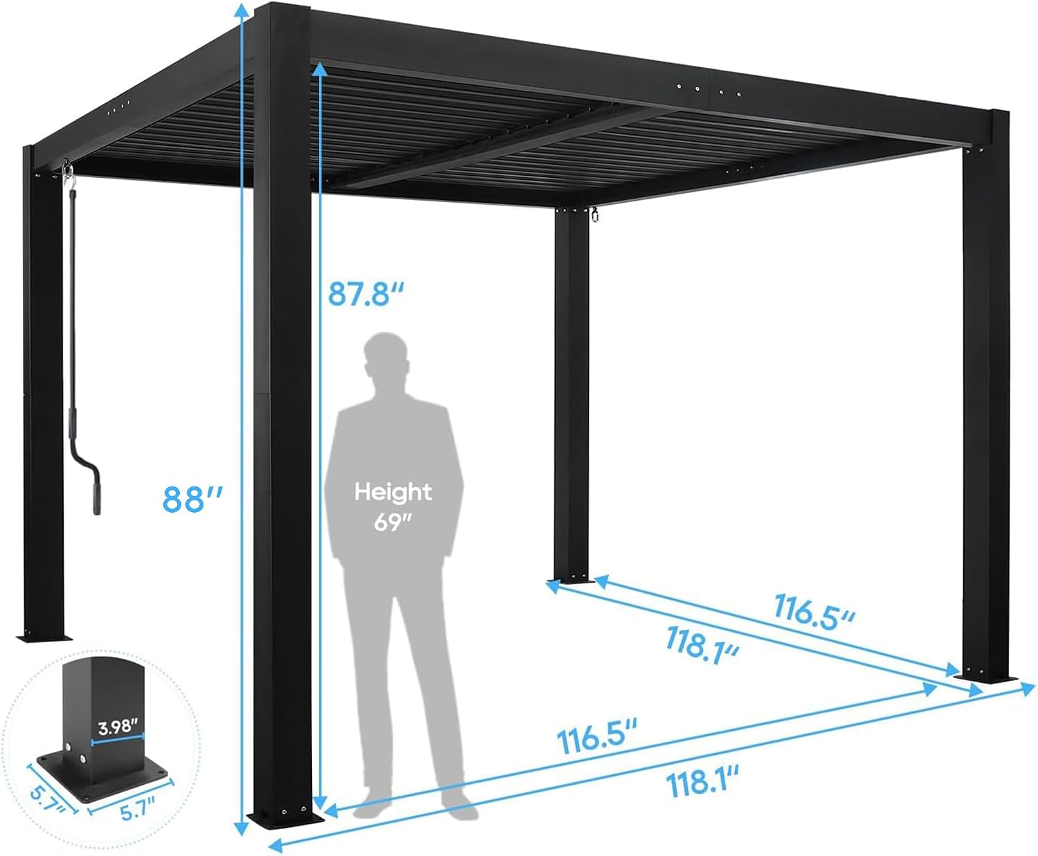 10'×10' Outdoor Louvered Pergola, Aluminum Outdoor Louvered Pergola Patio with Adjustable Roof for Outdoor Deck, Backyard, Garden (10x10FT)