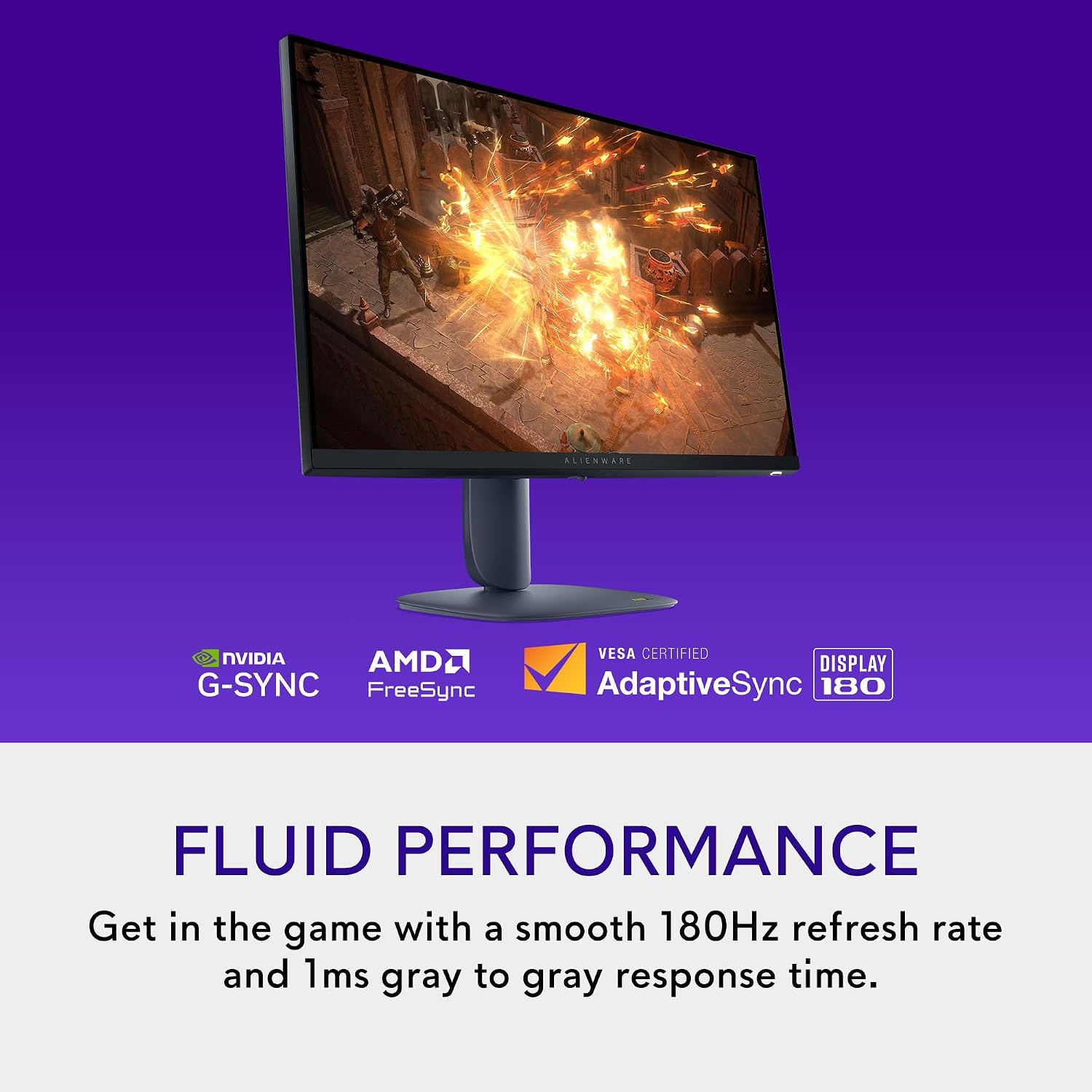 Alienware 27 Gaming Monitor - AW2725DM - 27-inch QHD 180Hz 1ms Display, IPS, NVIDIA G-SYNC, AMD Freesync, VESA AdaptiveSync.