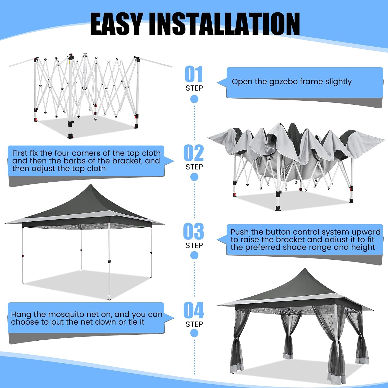 COBIZI 12x12 Pop up Canopy Gazebo on Clearance, Outdoor Canopy Tent with Mosquito Netting & Sandbags,Patio Portable Gazebo for Garden,Backyard & Lawn,Darkgrey