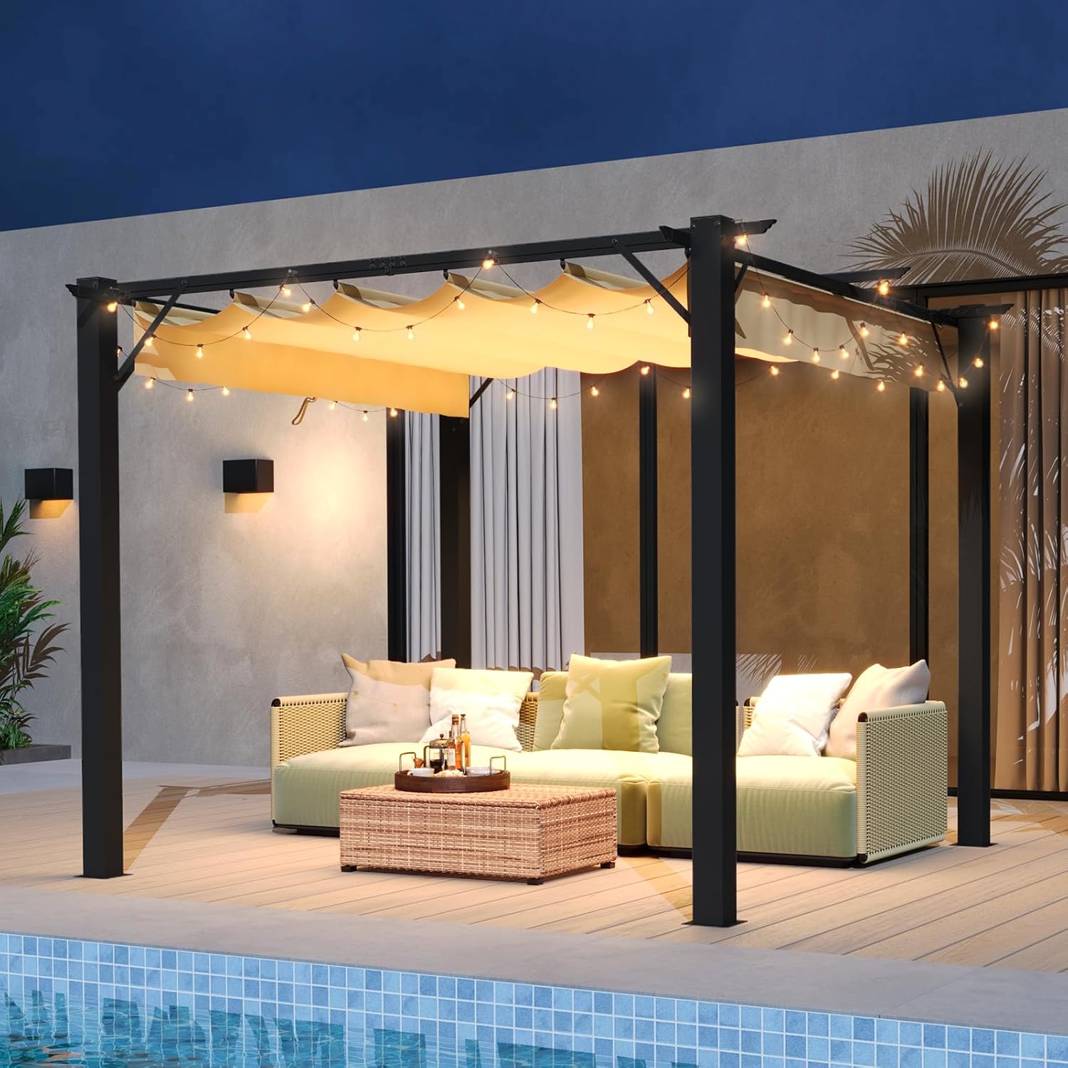Aoxun 10'x12' Outdoor Retractable Pergola, Patio Pergola with Upgraded Retractable Canopy, Heavy Duty Metal Pergolas and Gazebos with Adjustable Sun Shade Cover for Modern Backyard, Deck, Garden