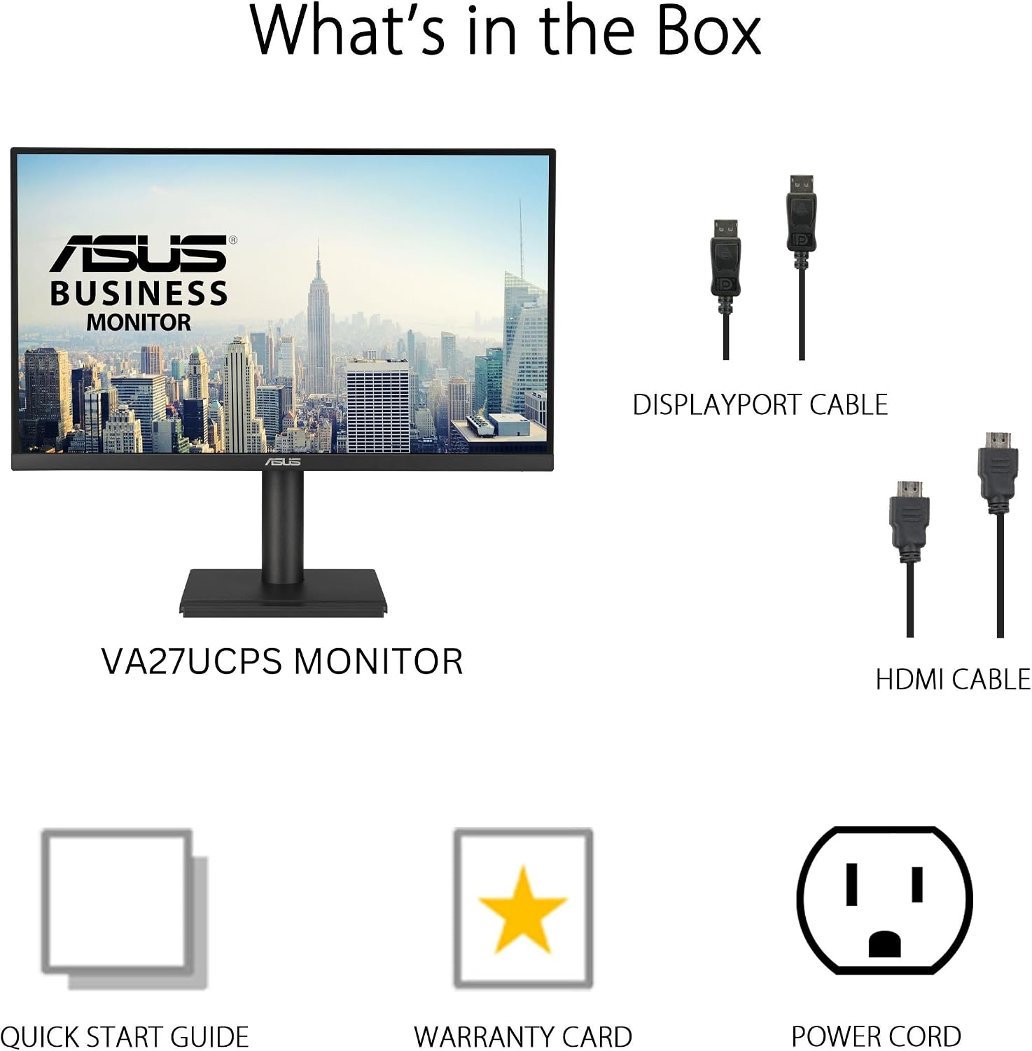 ASUS 27' 4K Business Monitor (VA27UCPS) - UHD (3840 x 2160), IPS, 99% sRGB, HDR-10, USB-C PD65W, USB Hub, Speakers, Eye Care, Ergonomic, VESA Wall Mountable, Green Sustainability, 3 yr Warranty