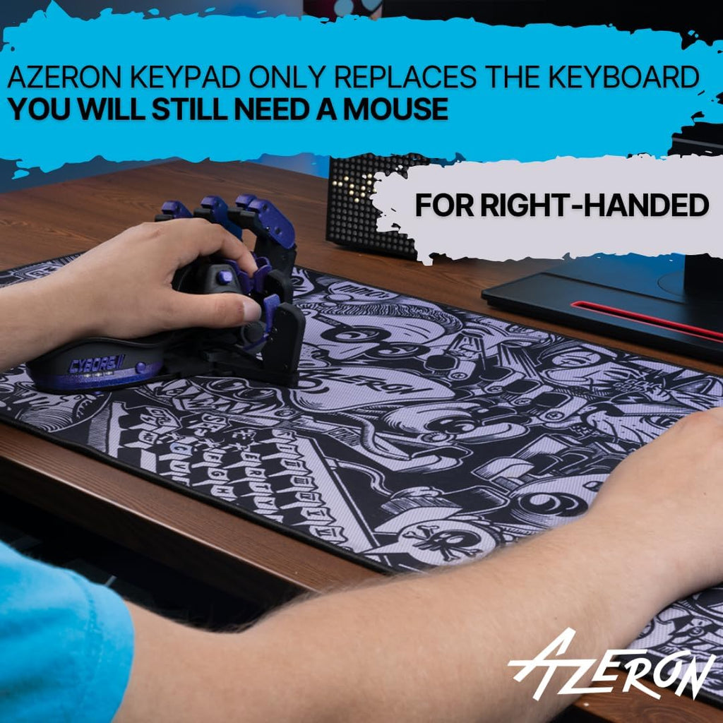 AZERON Gaming Keypad – One Handed Keyboard for PC Gaming – Hall Effect Analog Thumbstick and 30 Programmable Keys – 3D Printed Customized Keypad – for Righties (Galaxy Purple, Cyborg II)