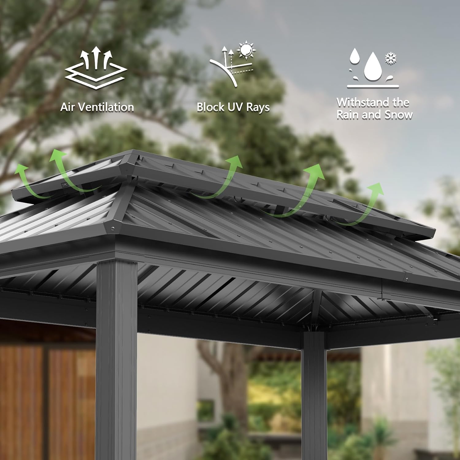 Domi 6x10FT Hardtop Grill Gazebo, BBQ Gazebo with Double Galvanized Steel Roof, 2 Storage Cabinets and Ceiling Hooks, Outdoor Grill Shelter for Backyard, Lawn and Garden(Gray)