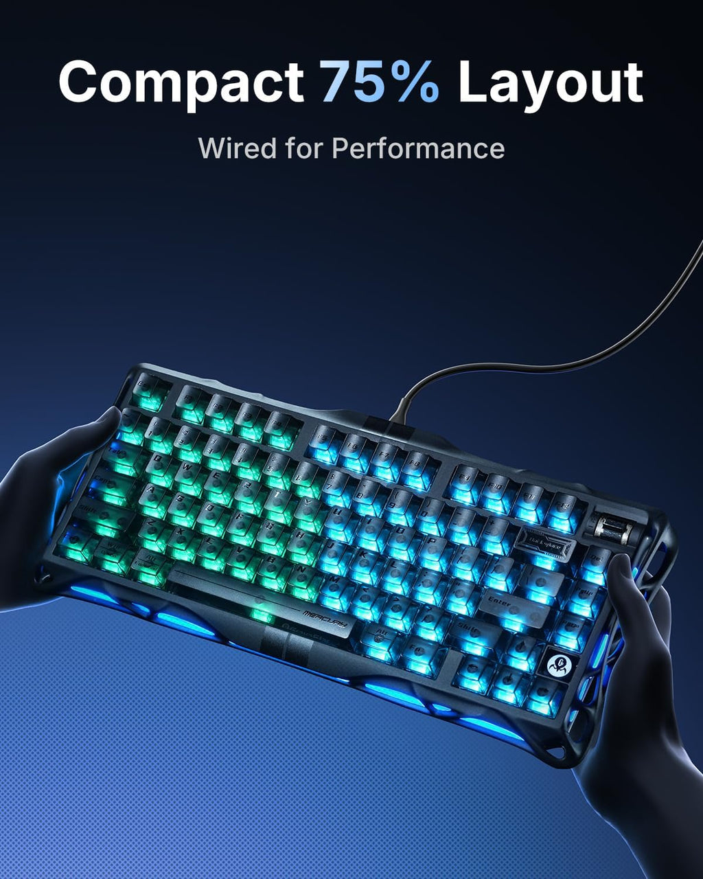 GravaStar Mercury V75 Gaming Keyboard – Hall‑Effect Magnetic‑Switch Keyboard, 8000 Hz Polling, 0.005RT, Wired USB-C, Adjustable Actuation, Semi‑Aluminum Chassis (Stealth Black, V75)
