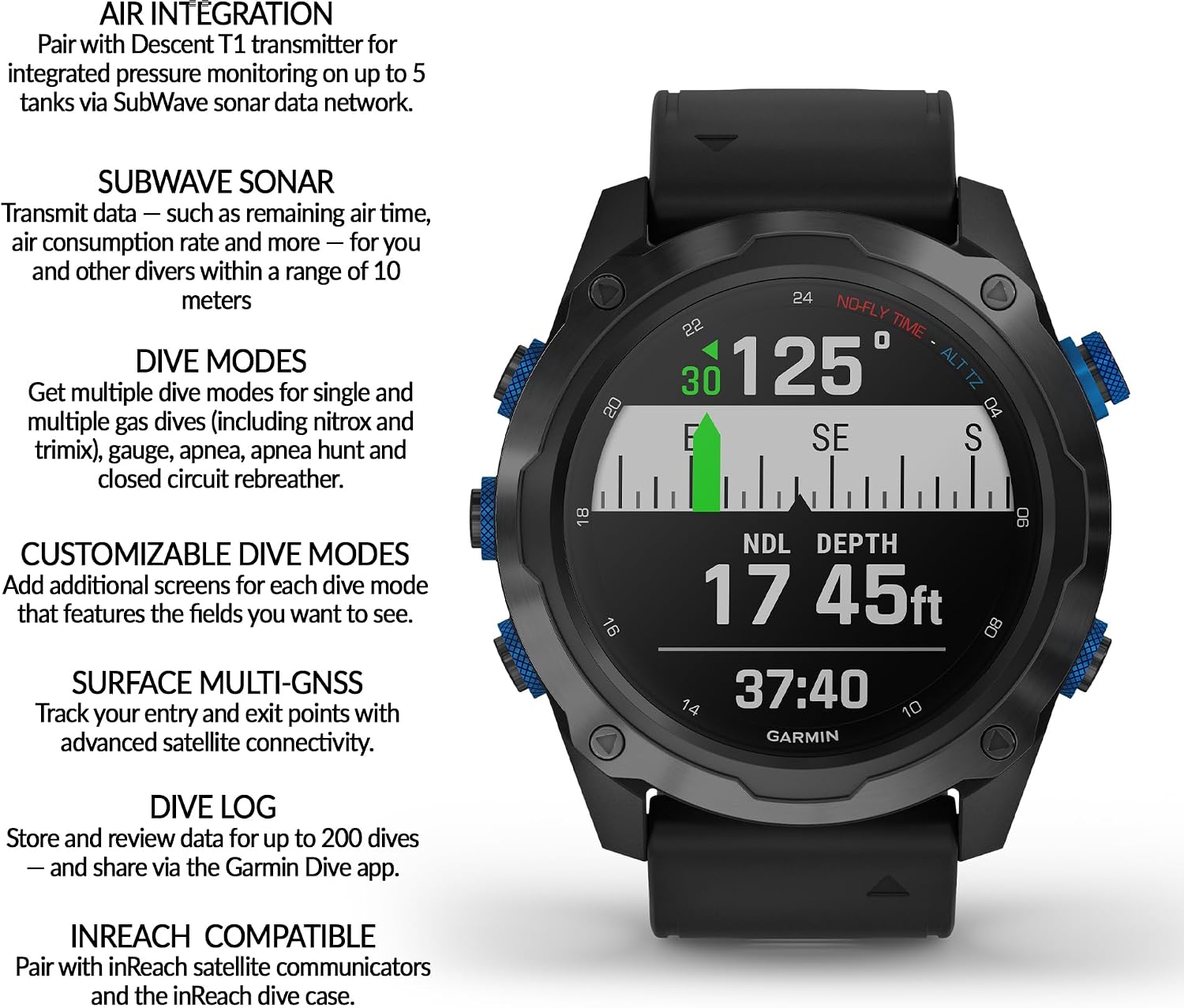 Garmin Descent Mk2i, Watch-Style Dive Computer with Air Integration, Multisport Training Smartwatch, Titanium Carbon Gray DLC with Black Band Bundle with inReach Mini 2,Flame Red with GPS + More