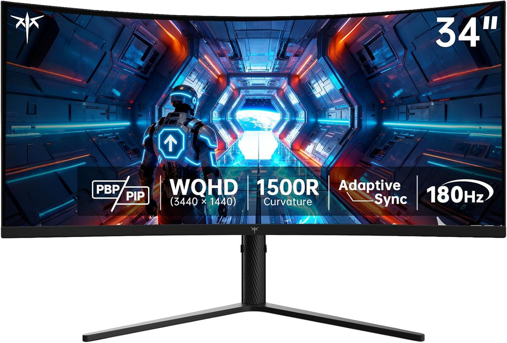 KTC 34 Inch UWQHD Curved Gaming Monitor, 3440x1440 Ultrawide PC Monitor 1500R, 180Hz 21:9 Display, Adaptive Sync, 1ms MPRT, 4000:1 Contrast, Tilt/Swivel/Pivot/Height Adjustment, HDMI2.0 & DP1.4,H34S5
