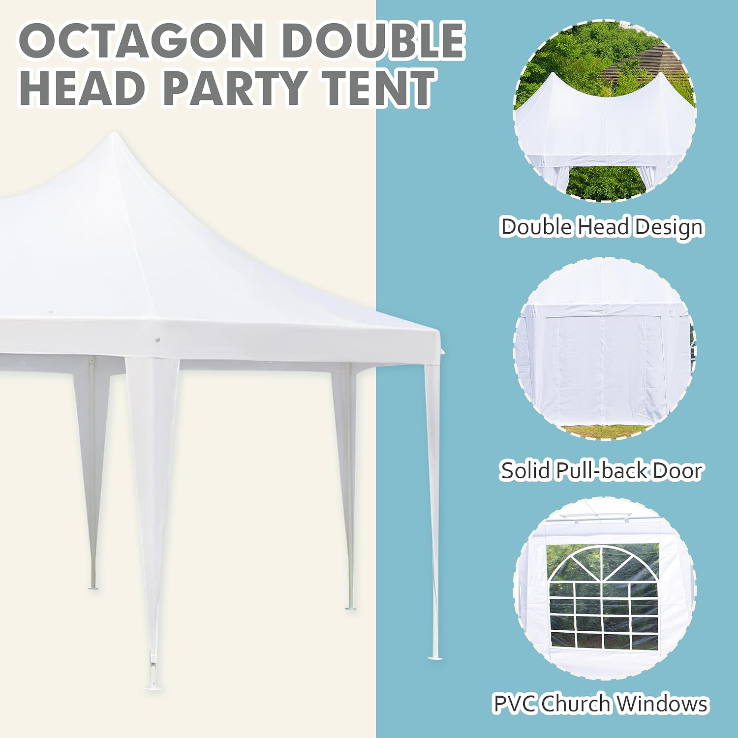 EROMMY 20'x15' Party Tent, White Wedding, Octagonal Heavy Duty Canopy with 6 Removable Sidewalls, 6 Church Windows and 2 Pull-Back Doors, Outdoor Gazebo Pavilion for Party, Wedding, Event
