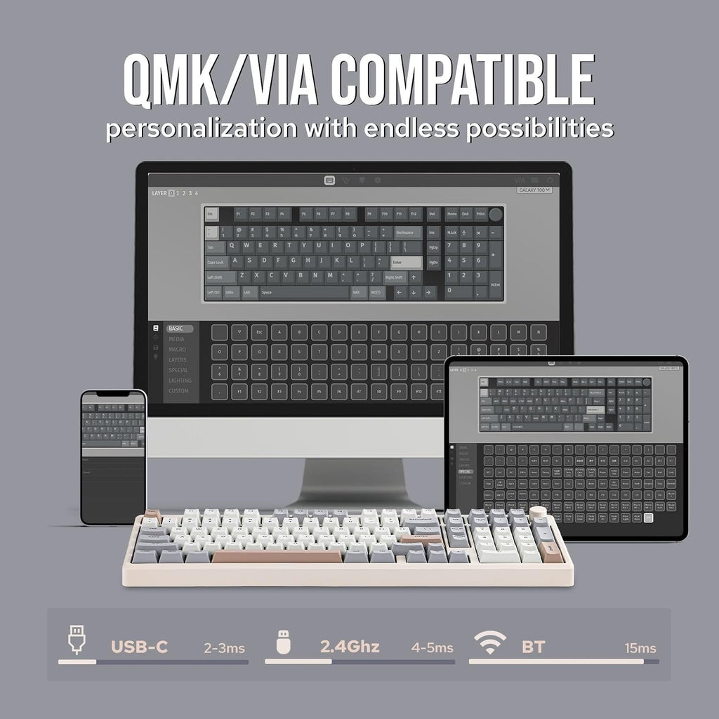 EPOMAKER Galaxy100 QMK/VIA Wireless Gaming Keyboard, Aluminum Shell, BT/2.4Ghz/USB-C, Pre-Lubed Hot-Swappable Linear Switches, NKRO, RGB Backlit (Creamy White, Wisteria Linear Switch)