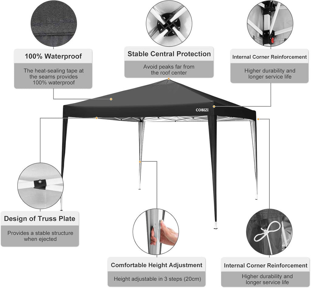 Pop Up Beach Canopy, Portable Instant Canopy Tent, Portable Sports Cabana with 4 Sandbagss, 7.5 x 7.5 ft Base / 6 x 6 ft top for Beach, Camping, Fishing, Picnic, Family Outings (7.5 x 7.5FT, Brown)