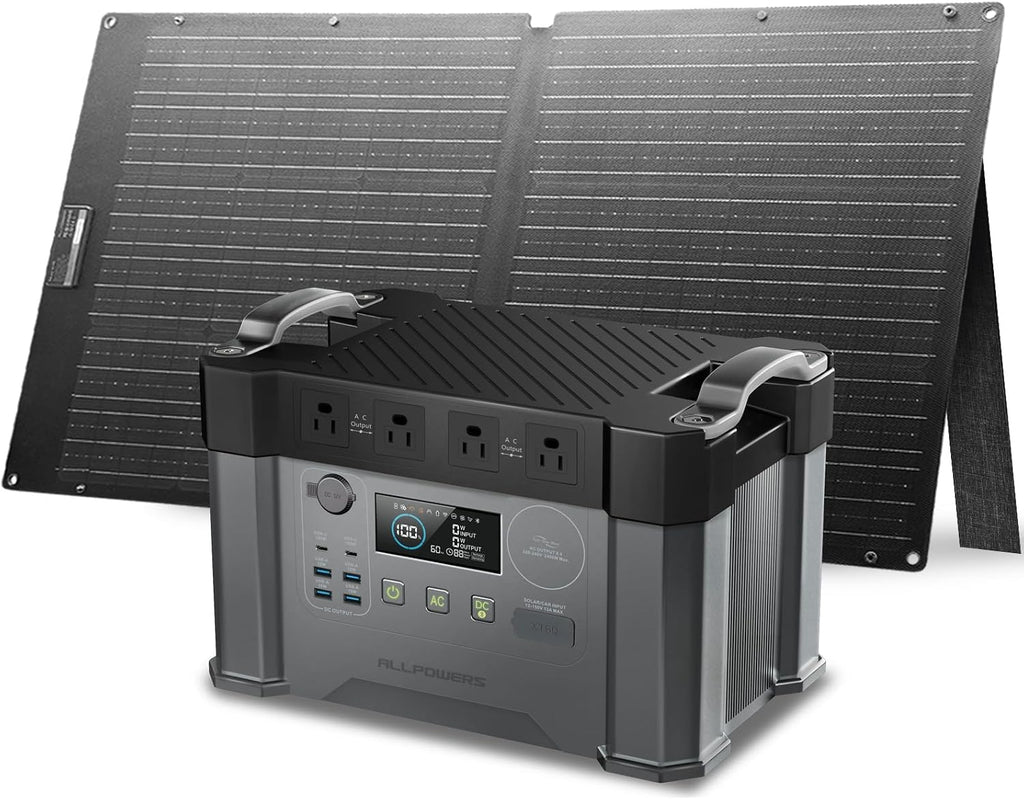 ALLPOWERS S2000 Pro Solar Generator with SE100 Panel Included 2400W MPPT Portable Power Station with Foldable Solar Panel 100W, Solar Backup Power for Van House Outdoor Camping