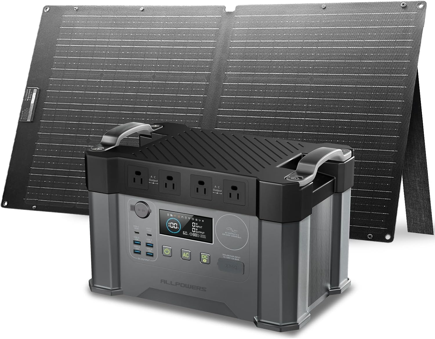 ALLPOWERS S2000 Pro Solar Generator with SE100 Panel Included 2400W MPPT Portable Power Station with Foldable Solar Panel 100W, Solar Backup Power for Van House Outdoor Camping