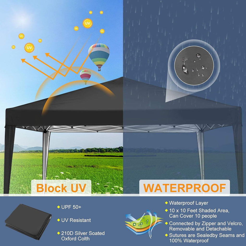 Pop Up Beach Canopy, Portable Instant Canopy Tent, Portable Sports Cabana with 4 Sandbagss, 7.5 x 7.5 ft Base / 6 x 6 ft top for Beach, Camping, Fishing, Picnic, Family Outings (7.5 x 7.5FT, Brown)