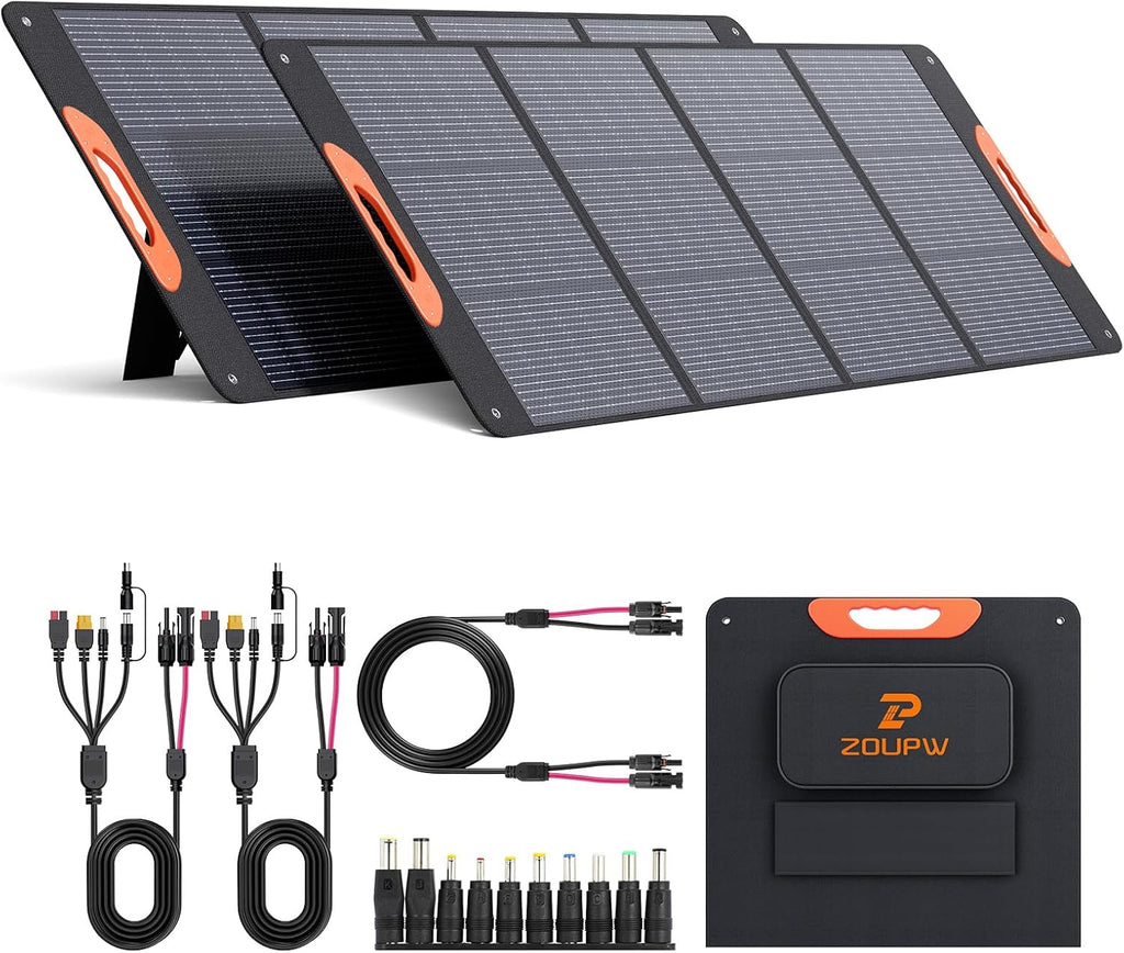 ZOUPW 320W (2x160W) N-Type 16BB Portable Solar Panel,25% High Efficiency Foldable Solar Charger for Jackery 1000 V2/Anker Solix/Ecoflow/Bluetti,IP67 Waterproof for RV Camping Emergency Power Supply
