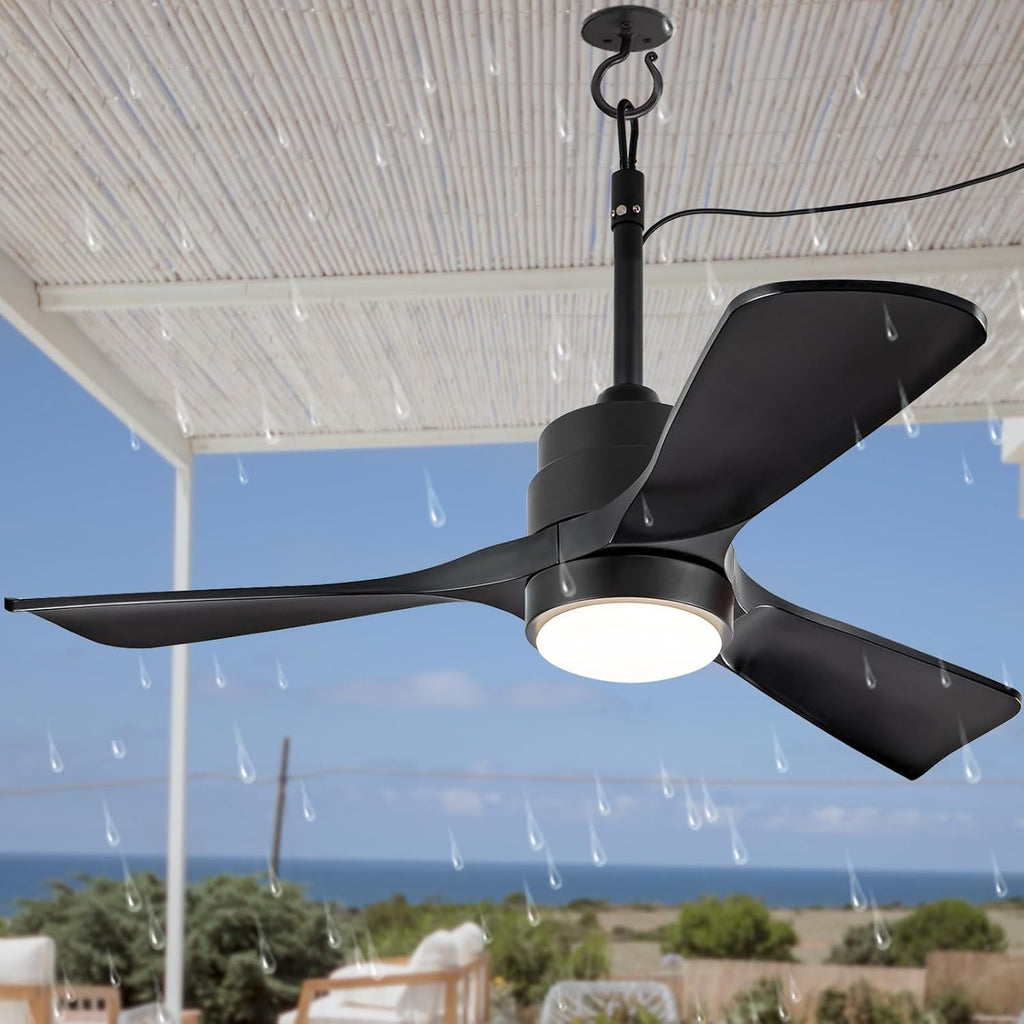 36' Gazebo Fans Outdoor Hanging with Remote, Outdoor Ceiling Fan for Patios with Light Waterproof, Plug in Cord Outlet Hook Wet Rated for Outside Porch, Pergola, Garage-Black Matte
