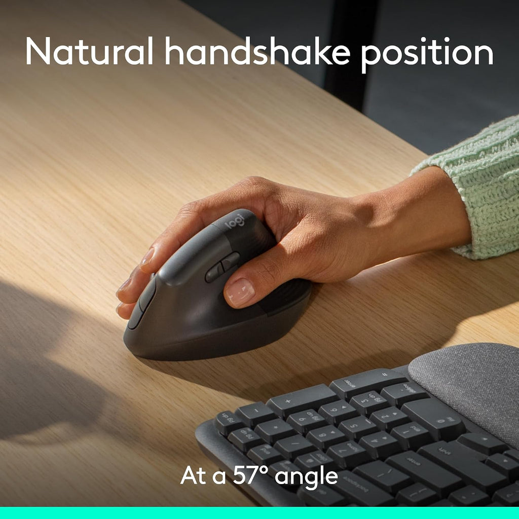 Logitech Wave Keys & Lift Vertical Mouse - Ergonomic Wireless Keyboard and Mouse Combo - with Cushioned Palm Rest, Easy-Switch, Bluetooth, for Multi-OS, Windows/Mac - Graphite