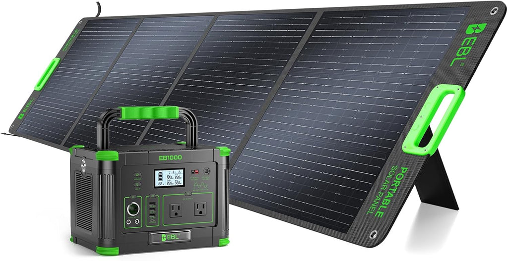 EBL 1000W Portable Power Station (Peak 2000W) with 200W Portable Solar Panel 23.5% High Efficiency Solar Panel, EBL 999Wh Solar Generator Kit for Camping, RV, Home Backup, Outdoor Adventures