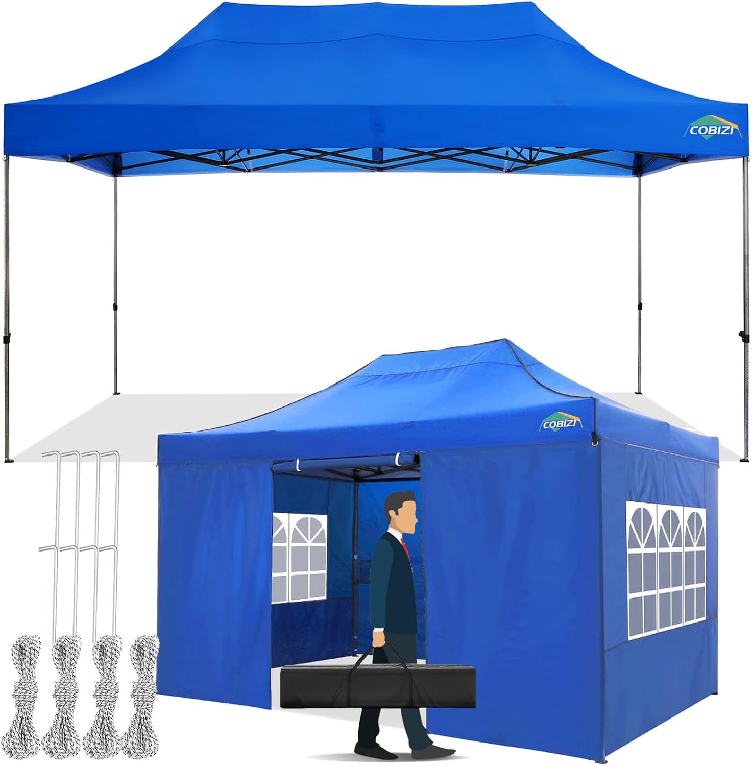COBIZI 10x15 Pop up Canopy Tent 10x15 Canopy with 4 Sidewalls Waterproof Heavy Duty Commercial Canopy for Parties Outdoor Garden Gazebo Tent, Carry Bag(10x15ft, Blue)