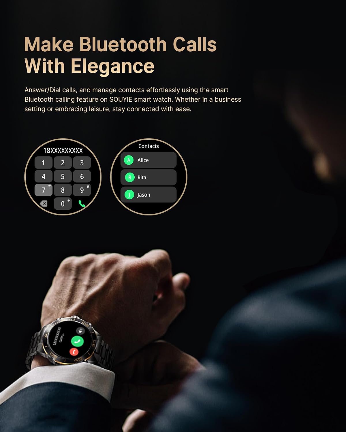 Smart Watch for Men Answer/Make Call for Android iPhone, 1.43' AMOLED HD Screen Mens Luxury Watch, 400mAh Heavy Duty Smartwatch Heart Rate Blood Oxygen Blood Pressure Sleep Monitor Pedometer, 2 Straps