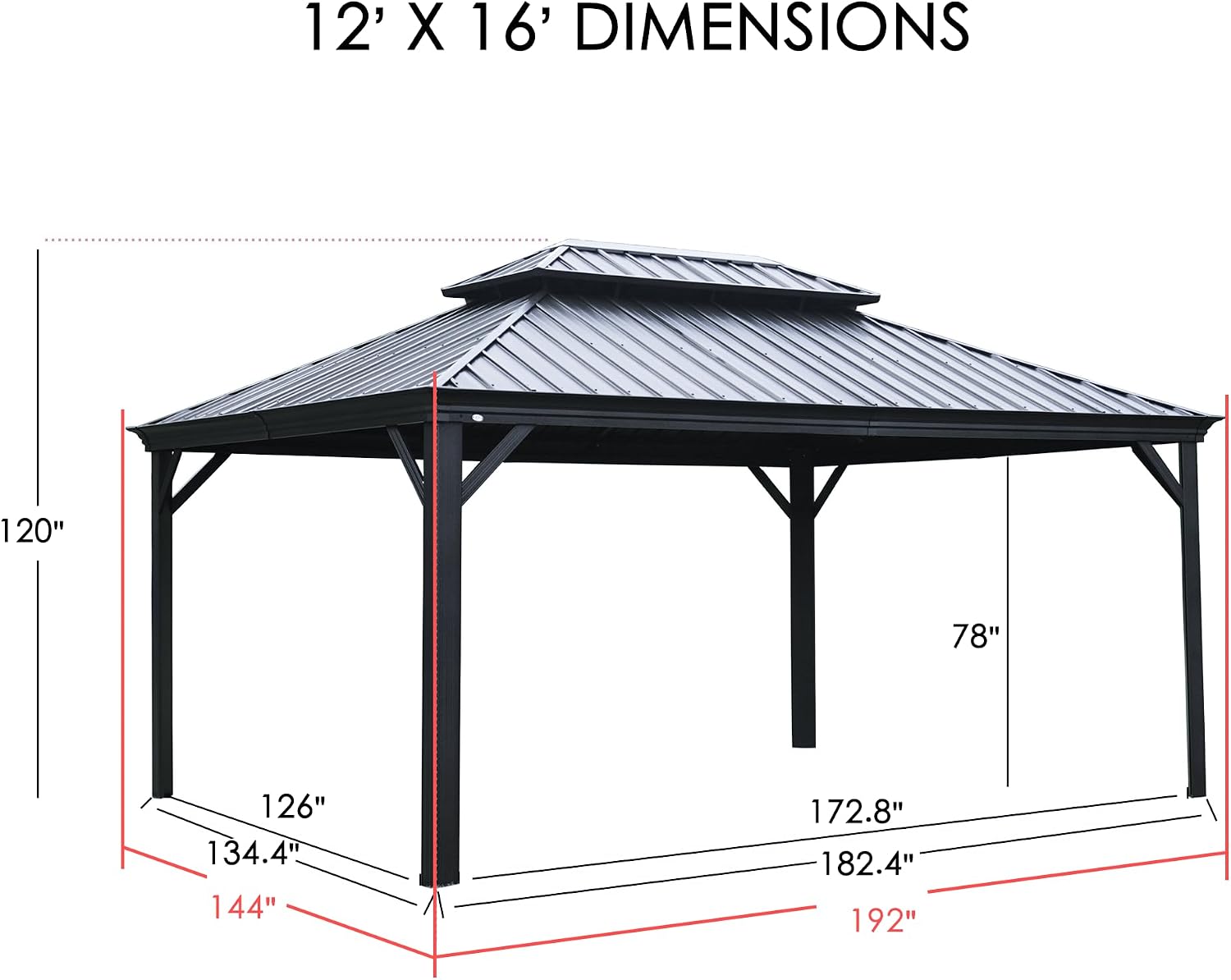 Kozyard Alexander 12' X 16' Hardtop Aluminum Permanent Gazebo with a Mosquito Net and Privacy Sidewalls, Permanent Gazebo Pavilion for Patio, Backyard (Brown)