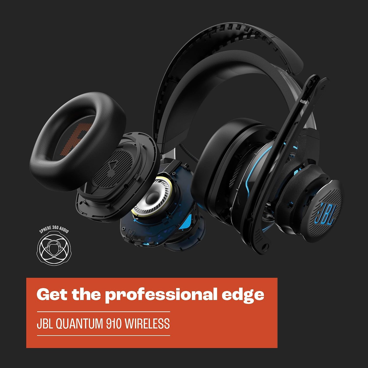 JBL Quantum 910X - Wireless Over-Ear Hi-Res Certified JBL QuantumSOUND Gaming Headset with Head Tracking-Enhanced, Active Noise Cancelling & Bluetooth, Up to 37Hrs of Battery & Speed Charging (Black)