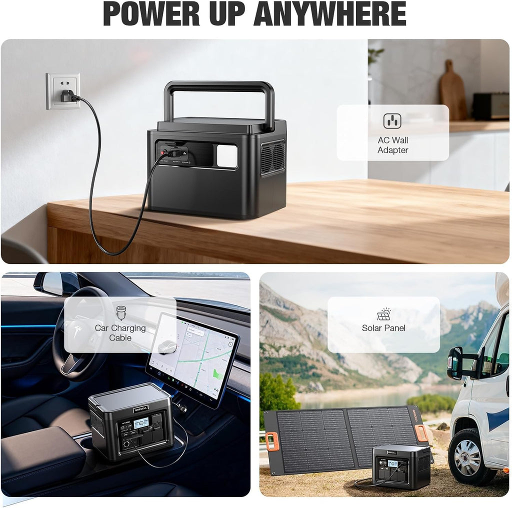 GRECELL H1200 Portable Power Station 1200W, 672Wh LiFePO4 Battery Solar Generator with 10ms UPS, 1200W Solar Power Station, 9 Output Ports for Home Emergency, Outdoor Camping, RV Travel, Laptop TV