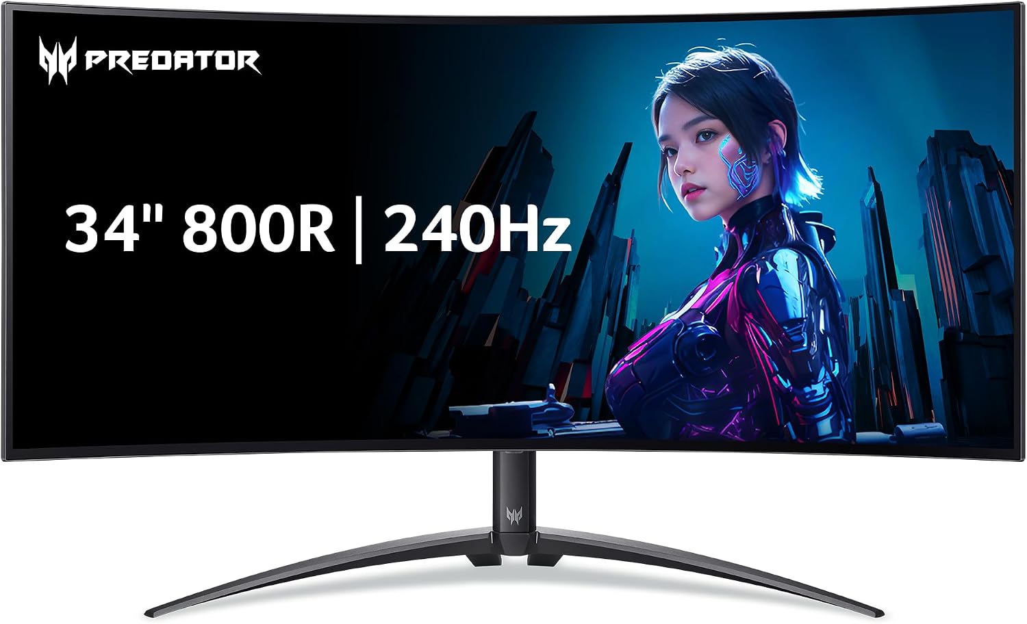 acer Predator X34 | 34' UWQHD 3440 x 1440 OLED 800R Curved Gaming Monitor | AMD FreeSync Premium Pro | 240Hz | 0.01ms | VESA DisplayHDR True Black 400 | KVM Switch | USB Type-C, DP 1.4 & 2 x HDMI 2.1