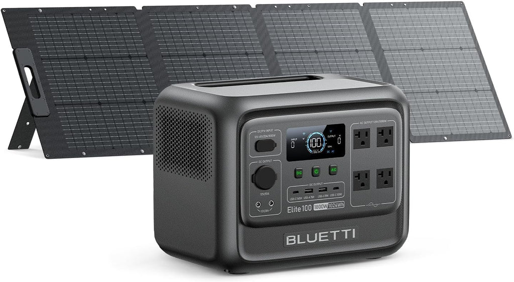BLUETTI Elite 100 V2 Solar Generator with 200W Solar Panel (Ships Separately), Portable Power Station 1024Wh w/ 4 1800W AC Outlets, 35% Smaller, Ideal for Camping, Emergencies, Backup Power